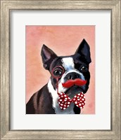 Boston Terrier Portrait with Red Bow Tie and Moustache Fine Art Print