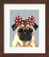 Pug with Red Spotty Bow On Head Fine Art Print