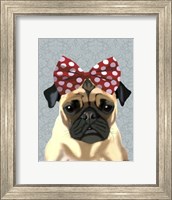 Pug with Red Spotty Bow On Head Fine Art Print