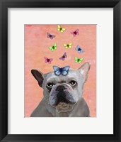 White French Bulldog and Butterflies Framed Print