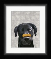 Black Labrador With Bone on Nose Framed Print