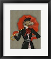 Elegant Greyhound and Red Umbrella Fine Art Print