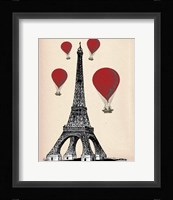 Eiffel Tower and Red Hot Air Balloons Framed Print