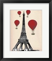 Eiffel Tower and Red Hot Air Balloons Framed Print