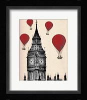 Big Ben and Red Hot Air Balloons Framed Print