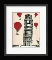 Tower of Pisa and Red Hot Air Balloons Framed Print