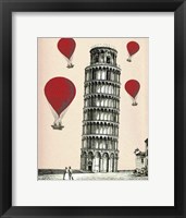 Tower of Pisa and Red Hot Air Balloons Framed Print