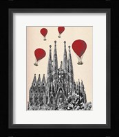 Sagrada Familia and Red Hot Air Balloons Framed Print