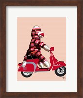 Sock Monkey on Red Moped Fine Art Print
