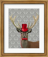 Deer With Red Hat and Moustache Fine Art Print