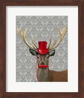 Deer With Red Hat and Moustache Fine Art Print