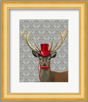 Deer With Red Hat and Moustache Fine Art Print