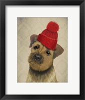 Border Terrier with Red Bobble Hat Fine Art Print