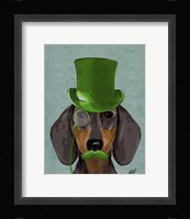 Dachshund with Green Top Hat Black Tan Framed Print