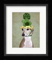 Greyhound in Green Knitted Hat Fine Art Print