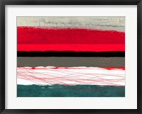 Abstract Stripe Theme Red Grey and White Framed Print