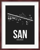 SAN San Diego Airport Black Fine Art Print