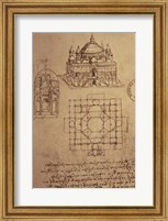 Sketch of a Square Church with Central Dome & Minaret Fine Art Print