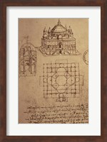 Sketch of a Square Church with Central Dome & Minaret Fine Art Print