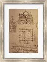 Sketch of a Square Church with Central Dome & Minaret Fine Art Print