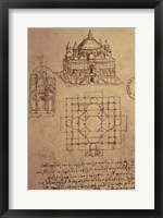 Sketch of a Square Church with Central Dome & Minaret Fine Art Print