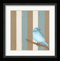Teal Bird With Stripes Framed Print