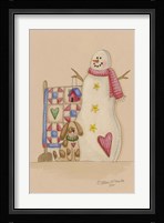 Snowman With Dog Fine Art Print