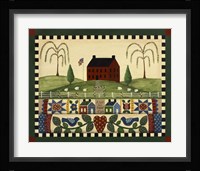 Red House With Quilts Framed Print