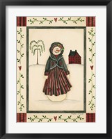 Black & Red Snowwoman With Red House Fine Art Print
