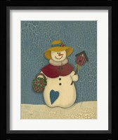 Snowwoman With Crackle Background Framed Print