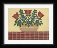 Red & Blue Flowers With Red Tablecloth Framed Print