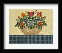 Multi-Colored Flowers With Dark Blue Tablecloth Fine Art Print