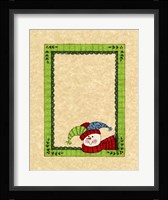 Bright Snowman With Green Border Fine Art Print