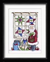 Santa With Quilt & Bunnies Fine Art Print