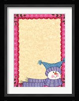Bright Snowman W/Pink Border Framed Print