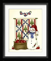 Snowman With Guilt & Apples Fine Art Print