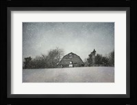 Snowing At The Old Barn Fine Art Print