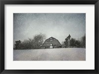Snowing At The Old Barn Fine Art Print