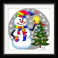 Snowman Bird Tree Framed Print