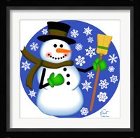Snowman Broom Framed Print