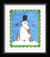 Snowman Black Hat Heart Border Framed Print