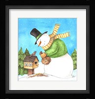 Snowman Green Bird Framed Print