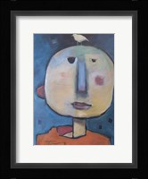 Man In Orange Shirt With Bird Fine Art Print