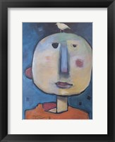 Man In Orange Shirt With Bird Fine Art Print