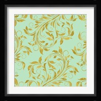 Golden Mint Damask I Framed Print