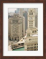 Clock tower along a river, Wrigley Building, Chicago River, Chicago, Illinois, USA Fine Art Print