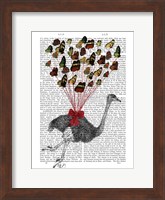 Ostrich Flying with Butterflies Fine Art Print