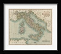 Vintage Map of Italy Framed Print
