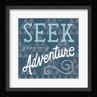 Mod Triangles Seek Adventure Blue Framed Print