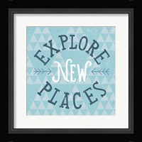 Mod Triangles Explore New Places Blue Framed Print
